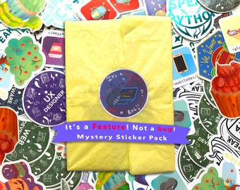 It's a Feature, Not a Bug! - Misprinted / Imperfect Computer Science stickers - assortment stickers - grab bag - sticker mystery packs
