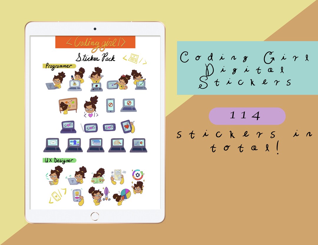 Coding Girl Digital Stickers, Digital Stickers, iPad Stickers, Cute ...