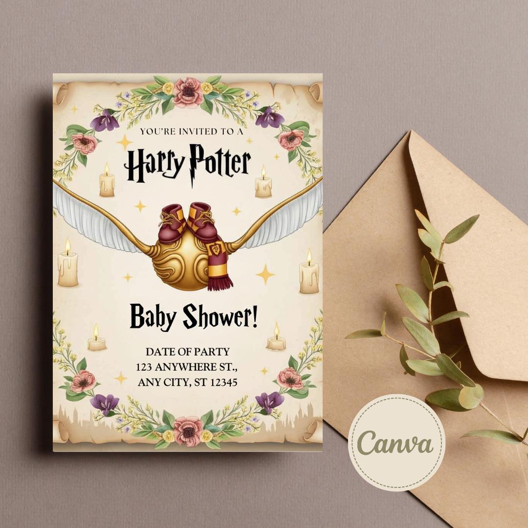 Harry Potter Baby Shower Invitation Template – Editable Canva Design – Wizard Theme, Instant Download, Magical Baby Invite