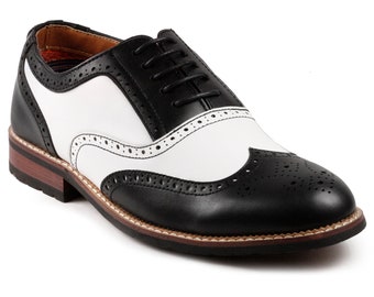 Metrocharm MC315 Men's Two Tone Perforated Wing Tip Lace Up Oxford Dress Shoe