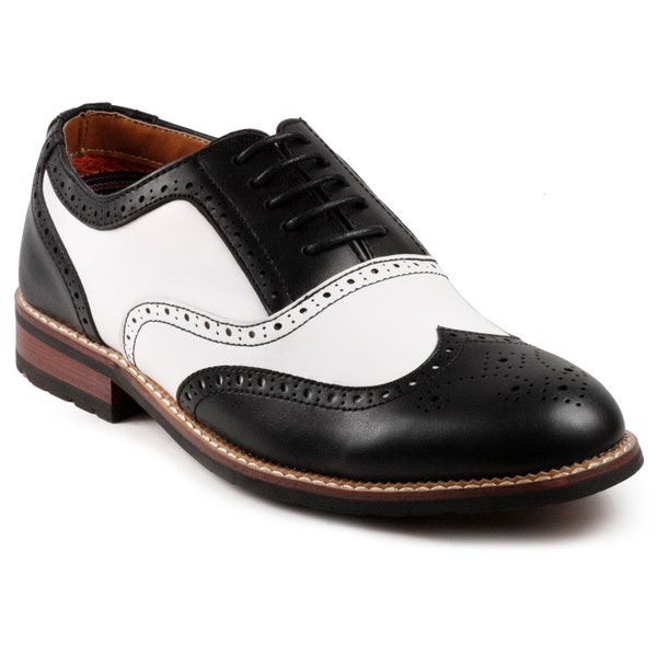 Metrocharm MC315 Men's Two Tone Perforated Wing Tip Lace Up Oxford Dress Shoe