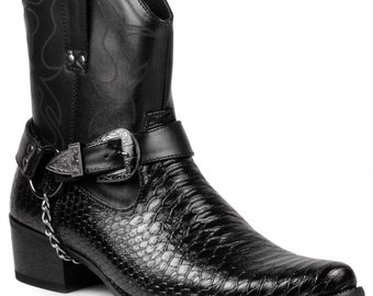 Black Men's Belt Buckle Chain Strap Western Cowboy Boots