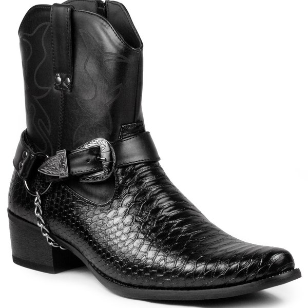 Black Men's Belt Buckle Chain Strap Western Cowboy Boots