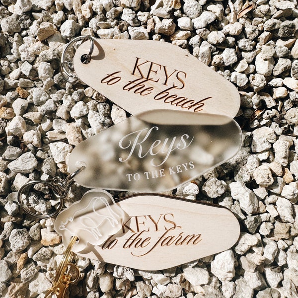 Keys to your beach home Keychain, Vacation Home acrylic Keychain, Hotel Retro wooden Keychain, Custom farm Keychain, Housewarming Gift