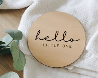 Hello Little One, World Sign, Baby announcement, Birth announcement sign, Round Wooden Plaque, Baby birth chart