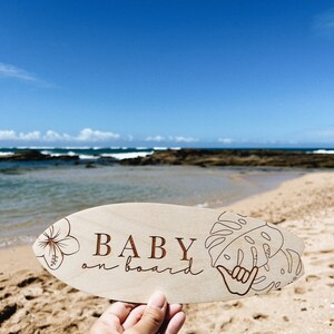 Baby On Board Announcement, Pregnancy Reveal, Surfboard Custom Sign, Surf Nursery Decor, Shaka Hand Signal, Kids Nautical Room Decor image 2