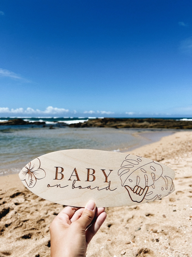 Baby On Board Announcement, Pregnancy Reveal, Surfboard Custom Sign, Surf Nursery Decor, Shaka Hand Signal, Kids Nautical Room Decor image 2