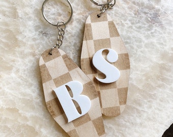 Checkered Initials Name Tag, Personalized Lunchbox Name Keychain, Motel Keychain, Vans Backpack, First Day Of School, Labels For School