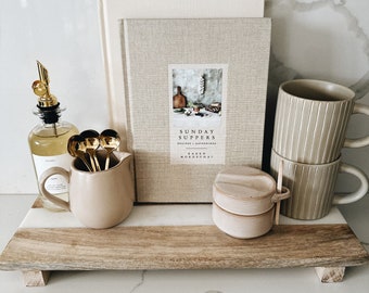 Wooden marble serving board, kitchen riser, coffee station tray