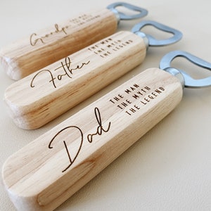 Abridor de botellas personalizado, abridor de cerveza de madera, regalos para papá, la leyenda del mito del hombre, regalo de hijo, regalo de cumpleaños de papá, regalo para él imagen 3