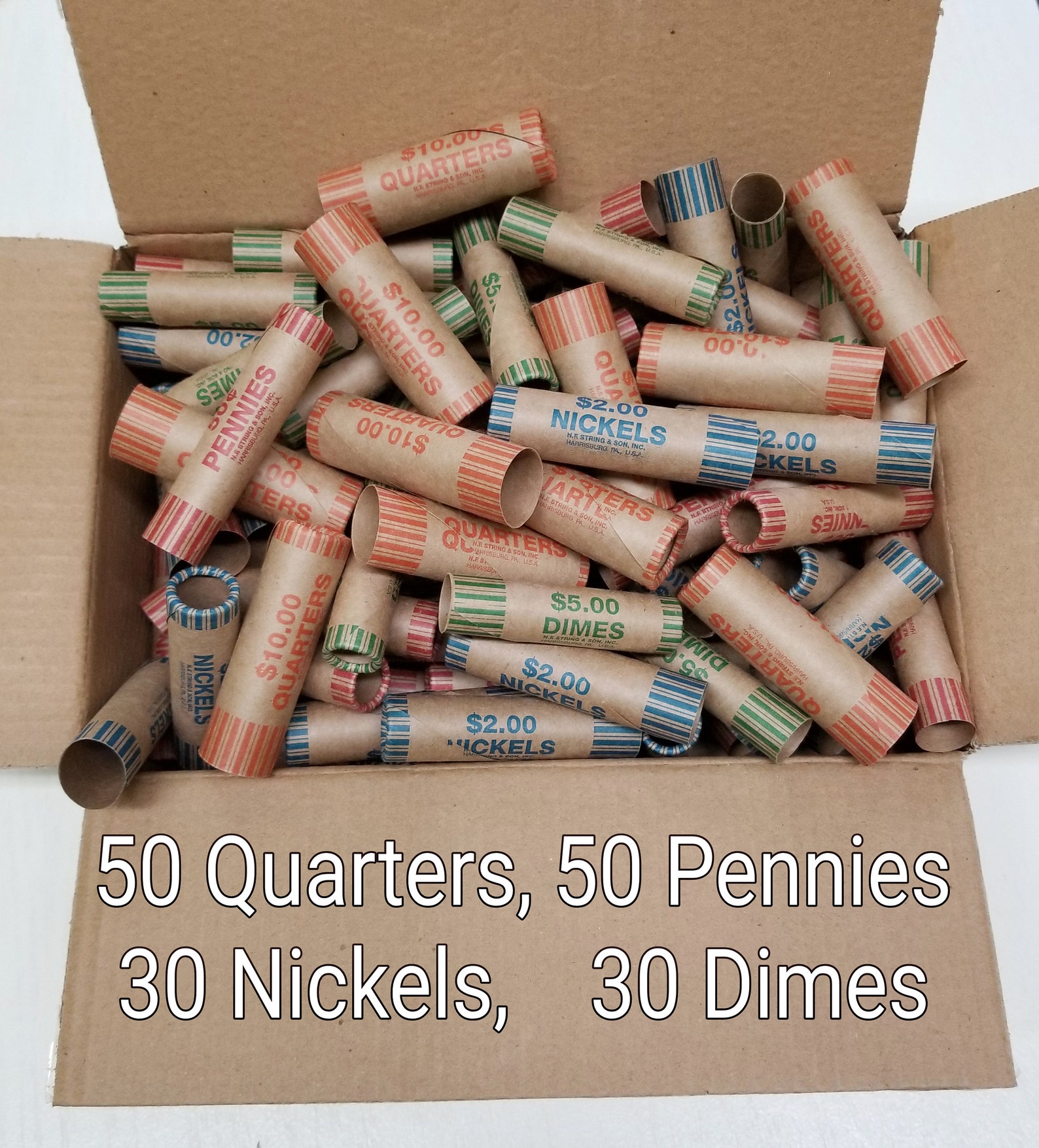 160 Rolls Preformed Coin Wrappers ASSORTED Paper Tubes Quarter Penny