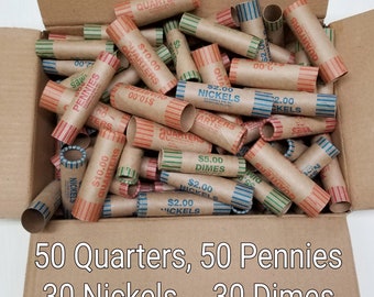 160 Rolls Preformed Coin Wrappers ASSORTED Paper Tubes Quarter Penny Nickel Dime