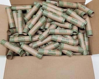 160 Rolls Preformed Coin Wrappers Paper Tubes For DIME 10 cents (Holds Dollar 5 Each)