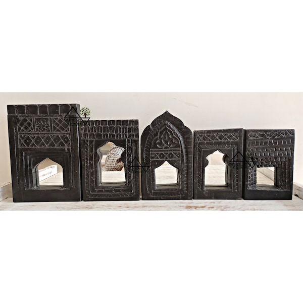 Old Indian Black Finish Temple Mirror / Reclaimed Mirror, Antique Furniture, Home Decor / indiantemplemirror / wall hanging mirror frame.