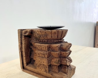 Wooden Indian Antique Carved Candle Holder / Wooden Candle Holder/ Candle Holder / Old Teak Wood Candle Holder / Multipurpose Candle Holder