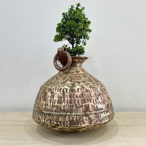 Antique Brass Pot / Brass Decorative Pot / Indian Brass Unique vase  / Vintage Kitchenware / Handcrafted Vintage Brass Water Storage