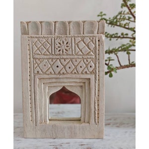 Old Indian Bleach Temple Mirror , Reclaimed Mirror, Antique Furniture, Home Decor / indiantemplemirror / wall hanging mirror frame.