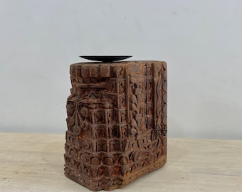 Wooden Indian Antique Carved Candle Holder / Wooden Candle Holder/ Candle Holder / Old Teak Wood Candle Holder / Multipurpose Candle Holder