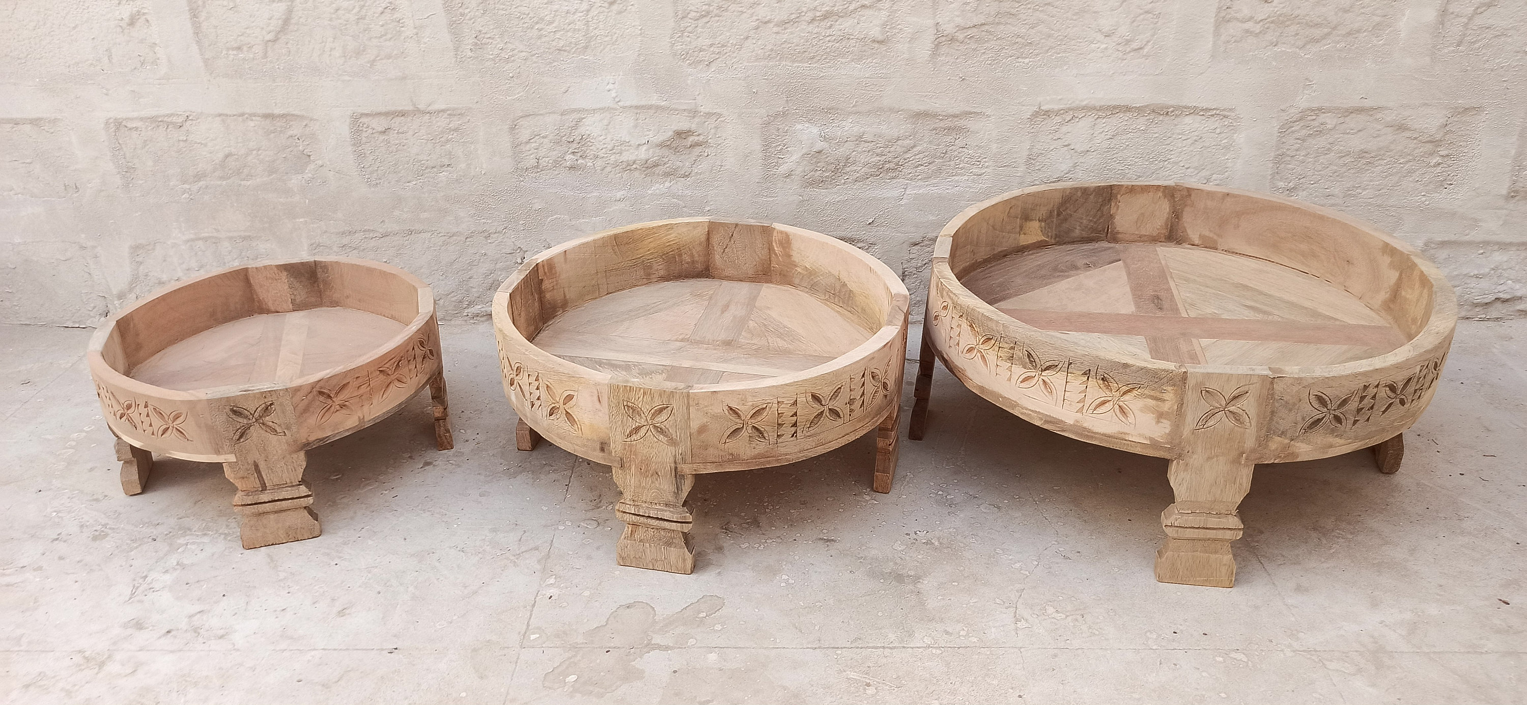 Indian Grinder Chakki Table Set of Three (indian Coffee Table) - Etsy