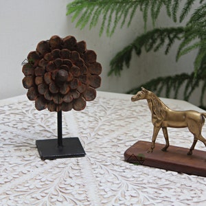 Wooden Carved Flower On Iron Stand / A perfect Decor Item For Your Home , office