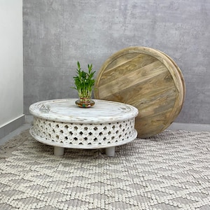 Round Indian Coffee Table in Both Finish / Indian Coffee Table / Wooden Coffee Table / Round Top Coffee Table/ Round Shape Coffee Table