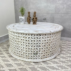 Round Indian Coffee Table in Natural Finish / Indian Coffee Table / Wooden Coffee Table / Round Top Coffee Table/ Round Shape Coffee Table