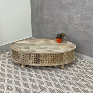 Indian Coffee Table in Natural Finish / Indian Coffee Table / Wooden Coffee Table / Oval Top Coffee Table/ Oval Shape Coffee Table