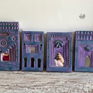 Old Indian Temple Mirror , Reclaimed Mirror, colour rustic, Home Decor / #templemirror #indiantemplemirror / wall hanging mirror set of 4