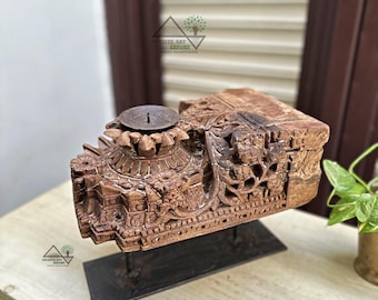 Wooden Indian antique Carved Candle holder / wooden candle holder/ Indian candle stick / old teak wood candle holder