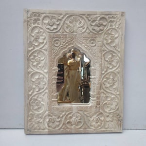 Indian Carved Wooden Temple Wall Mirror Frame (Indian Mirror) , gifts for home