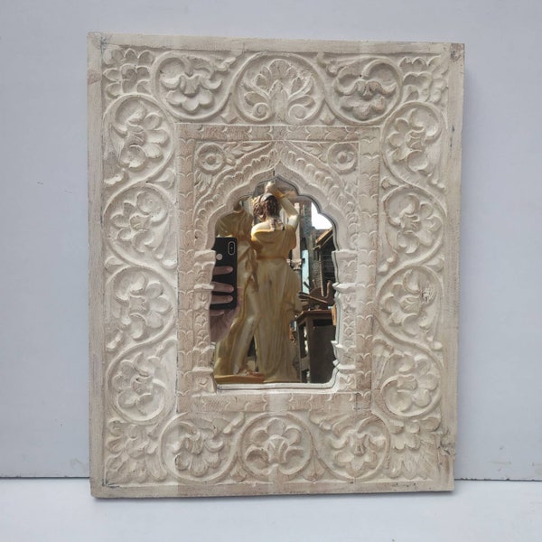 Indian Carved Wooden Temple Wall Mirror Frame (Indian Mirror) , gifts for home