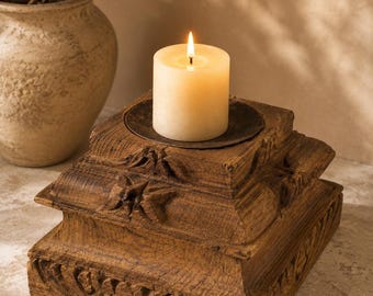 Indian Wooden pillar base candle holder / Natural Carved Base Candle Holder / Wooden Pot holder / Carving Wood /Multipurpose Base Holder