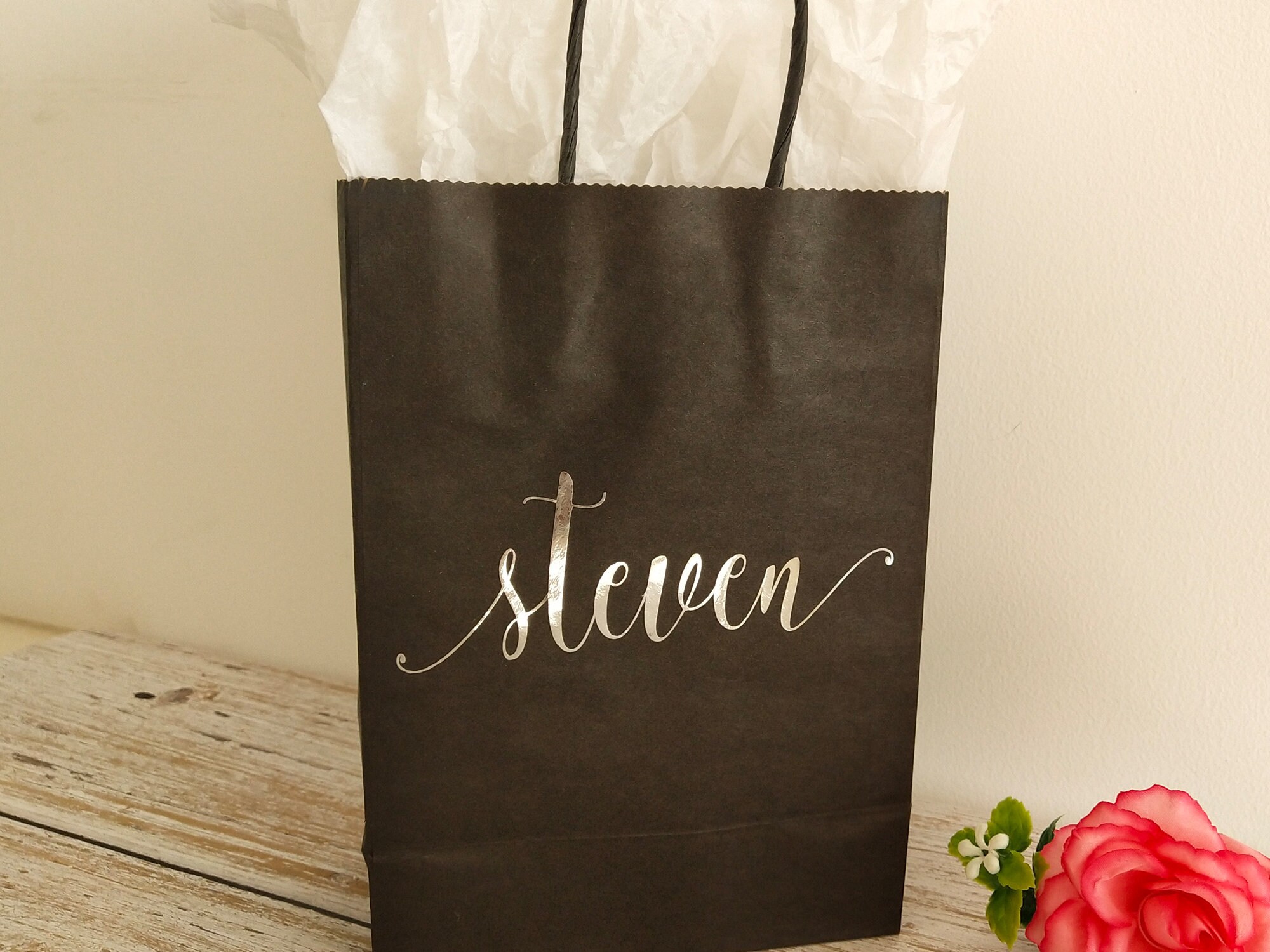 Forest green paper gift bags foil gold writing name gift Etsy