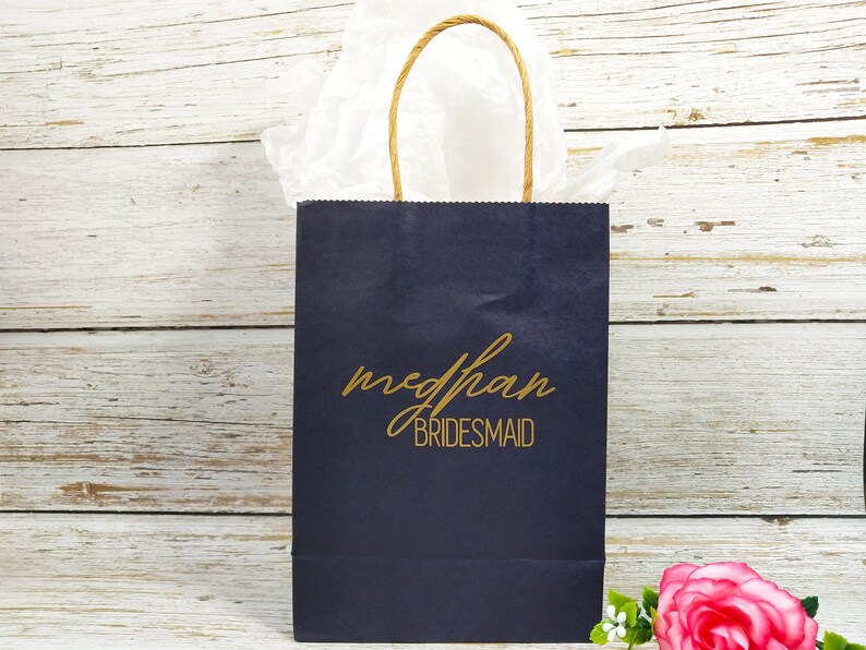 Personalized Gift Bags Navy Blue Paper Gift Bags Bridesmaid Etsy