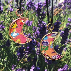 Alice in Wonderland Moon Pendant: Psychedelic Blotter Paper Necklace