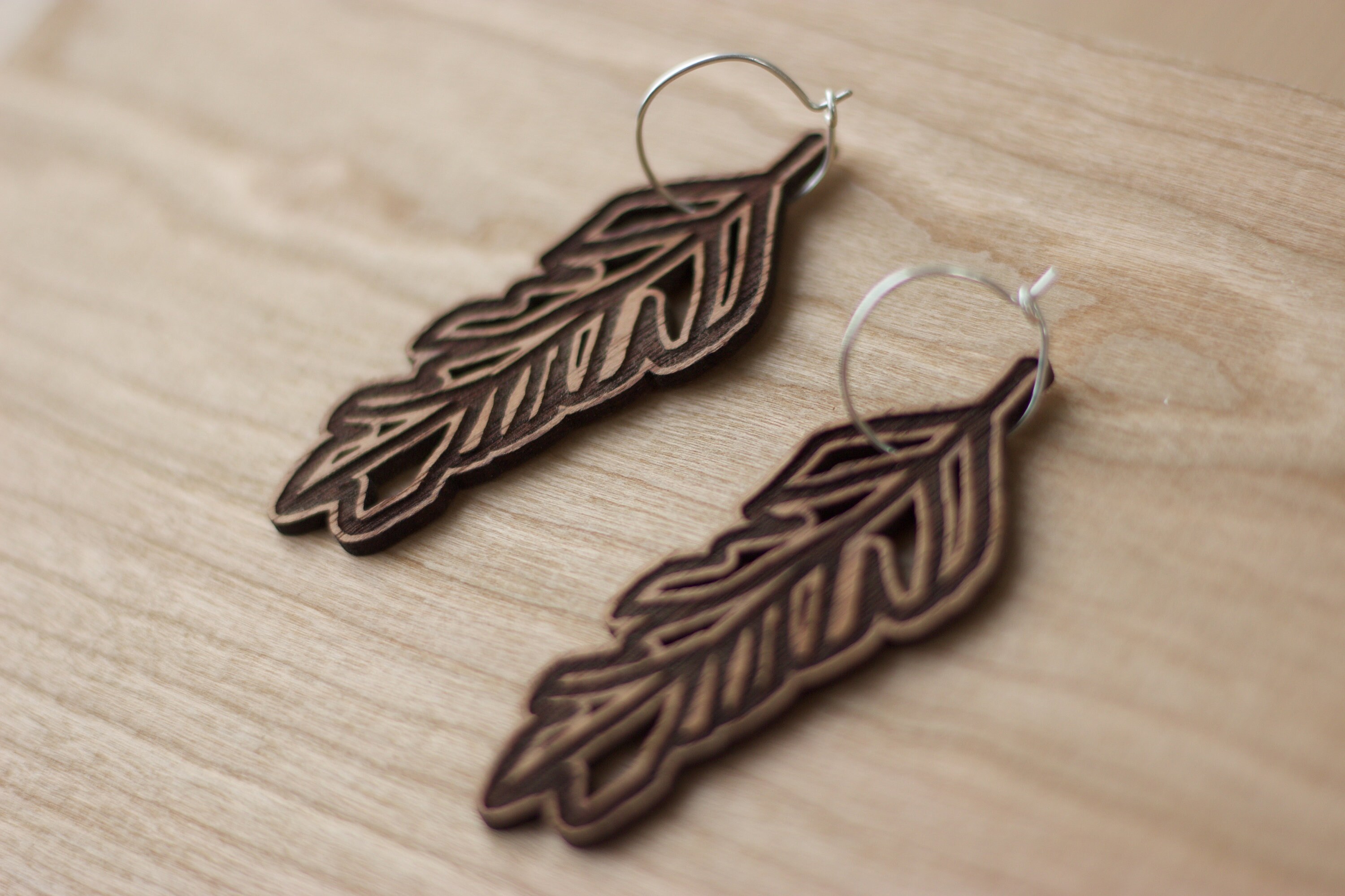 Wooden feather earrings Clearance