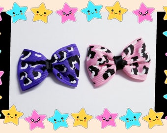 2 hair bows purple and pink leopard print hair bows