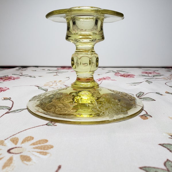 Vintage Vaseline Uranium Glass Cambridge Candlestick Holder