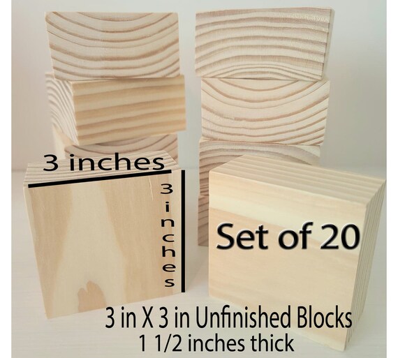 20 Piece Unfinished Chunky Wooden Block Set 3 in X 3 in Ready to Paint for  Wood Crafts 