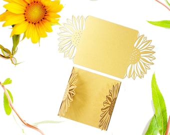 Gatefold Sunflower Wedding Invitation Folder, Custom Invite, Personalizado, Plegado, Insertos, DIY, Floral, Verano, Tropical, Verde, Impreso