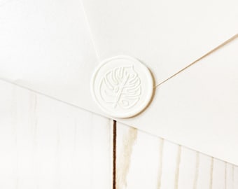 White Monstera Leaf Wedding Wax Seal Sticker, Self Adhesive Wax Seals, Wedding Invitation Seals, Peel and Stick Wax Seal, Envelope Stickers
