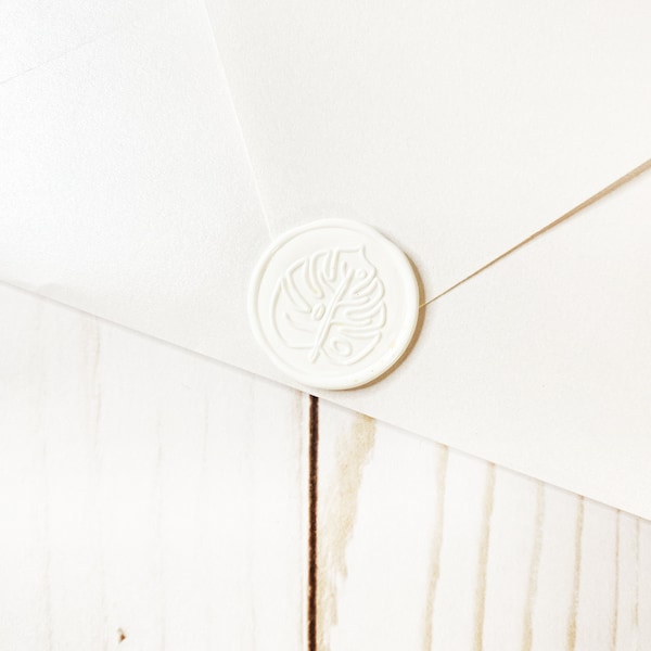 White Monstera Leaf Wedding Wax Seal Sticker, Self Adhesive Wax Seals, Wedding Invitation Seals, Peel and Stick Wax Seal, Envelope Stickers