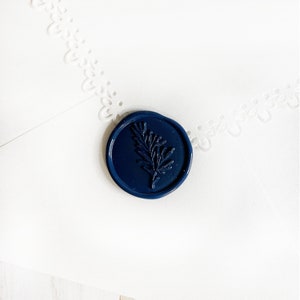 Navy Blue Rosemary Botanical Twig Wedding Wax Seal Sticker, Self Adhesive Wax Seals, Invitation Seal, Peel and Stick Wax Seal, Envelope Seal