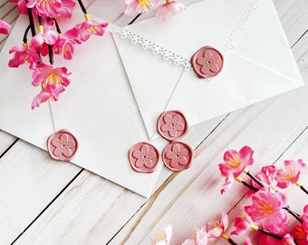 Sakura Self Adhesive Wax Seal Stickers, Cherry Blossom Spring Flower Wedding Invitation Wax Seals, Custom Peel and Stick Wax Seals, DIY