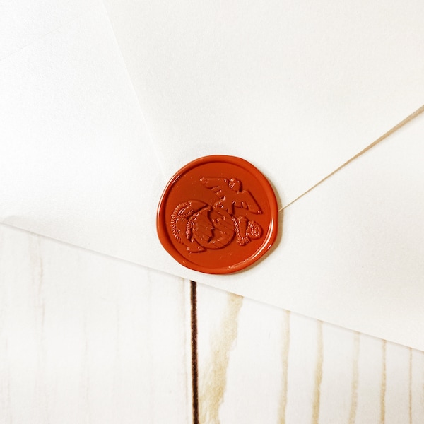 Terracotta USMC Military Wedding Invitation Wax Seal Sticker, Self Adhesive Wax Seal, Peel & Stick Wax Seal Sticker, DIY Envelope Wax Seals