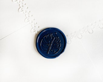 Navy Blue Monstera Leaf Wedding Wax Seal Sticker, Self Adhesive Wax Seals, Wedding Invitation Seals, Peel and Stick Wax Seal, Envelope Seals