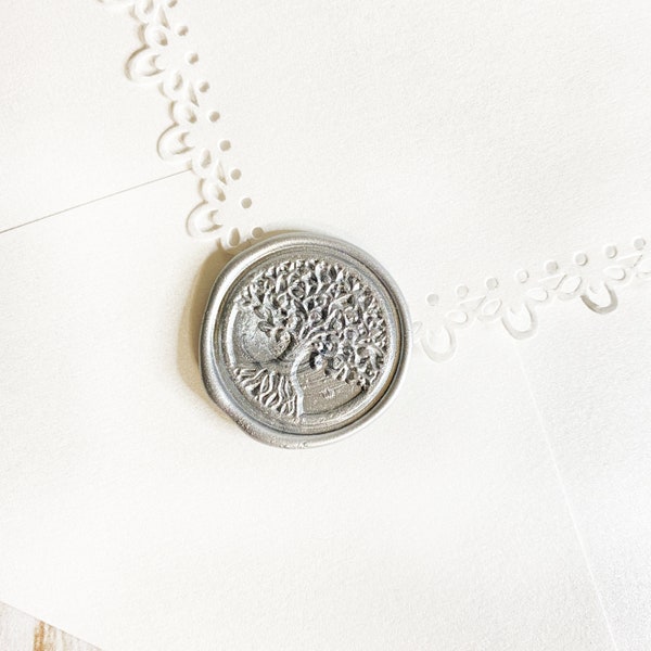 Silver Tree Wedding Wax Seal Sticker, Self Adhesive Wax Seals, DIY Wedding Invitation Seals, Custom Envelope Wax Seals, Wax Seal for Wedding