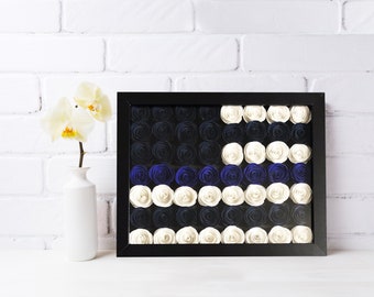 Thin Blue Line US Flag Custom Shadow Box Paper Flower Display Case, Police Support Flag, Law Enforcement Gift, Police Gift, Sheriff's Gift