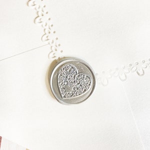 Silver Heart Wedding Wax Seal Sticker, Self Adhesive Wax Seals, DIY Wedding Invitation Seals, Peel and Stick Wax Seal, Envelope Wax Seals