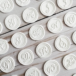 Adesivos de selo de cera de caligrafia em negrito branco, adesivos de selo de cera de casamento com monograma moderno, selos de cera de letra única para convite de casamento faça você mesmo